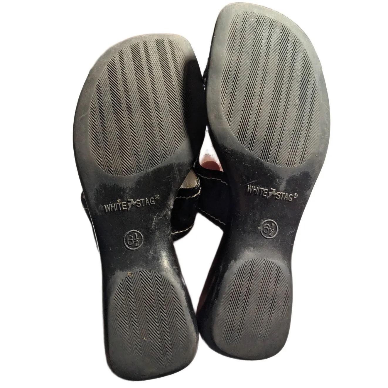 Vtg Y2K White Stag Black White Flower Faux Leather Toe Loop Slide Sandals Sz 6.5 - Image 5