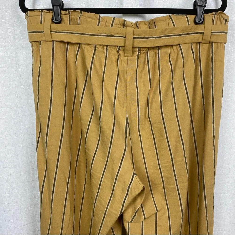 J.Jill Dark Yellow Stripe Emelie Linen Stretch Wide Leg Cropped Pants Sz.L - Image 10