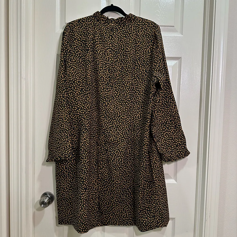 J. Crew long sleeve ruffle neck shirt dress black and tan size 20 - Image 7