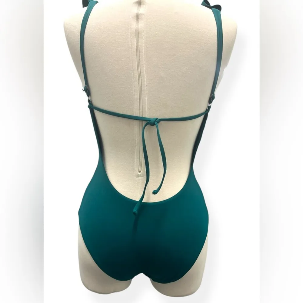 Rebecca Virtue Socialite Teal Plunge Bathing Suit Size Small Glam Old‎ Hollywood - Image 4