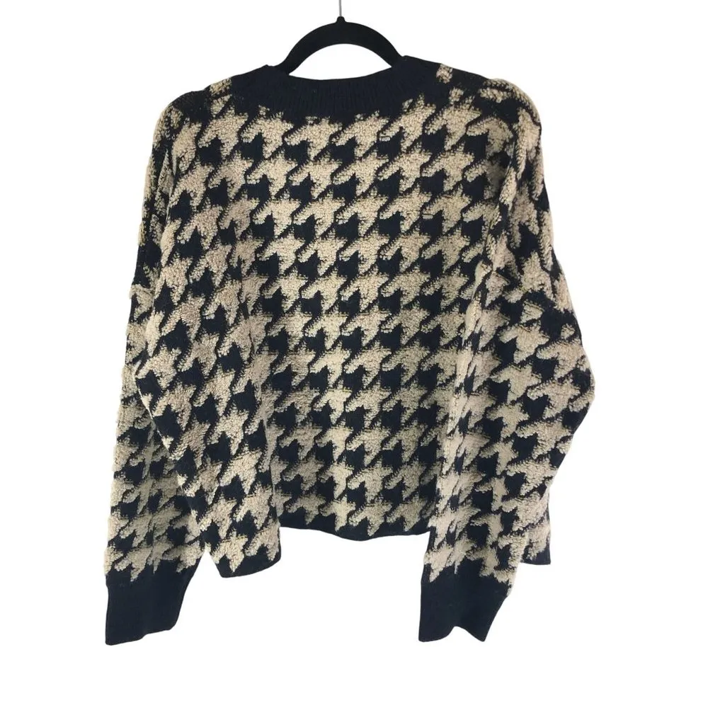 Max Studio Womens Sweater Boxy Oversized Mock Neck Houndstooth Beige Black M - Image 2