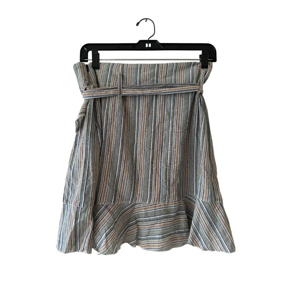 Lakhays Womens Striped Ruffled Wrap Skirt With Tie Belt Blue Size M - Image 2