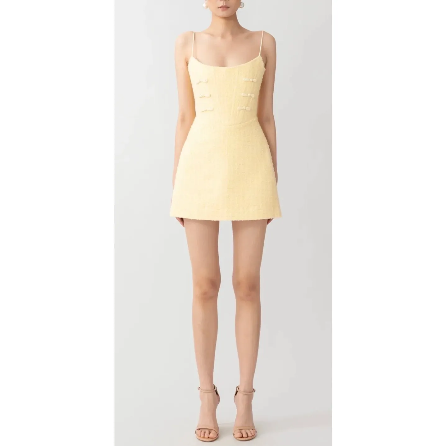 Sau Lee Mini Dress Andi Tweed Dress in Butter Yellow New No Tag $450 size 6 - Image 2