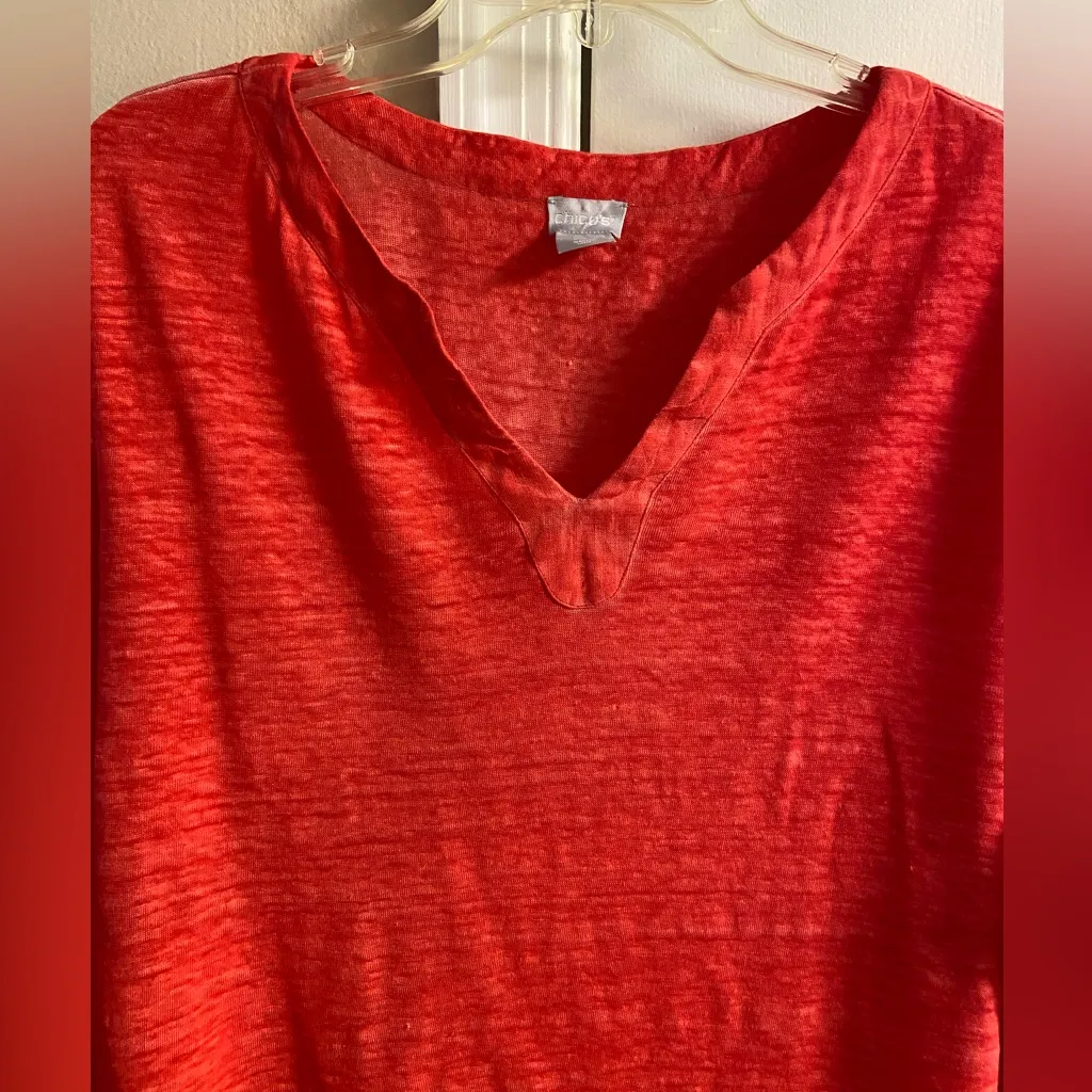 Chico’s tunic top knit linen orangish red long line 2X - Image 3