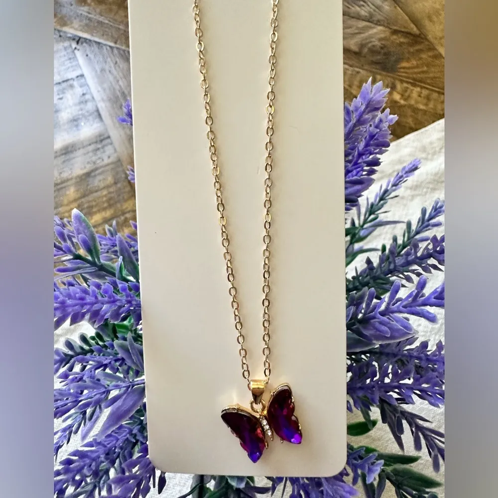 Butterfly earrings & Pendent set (Purple) Purple - Image 2