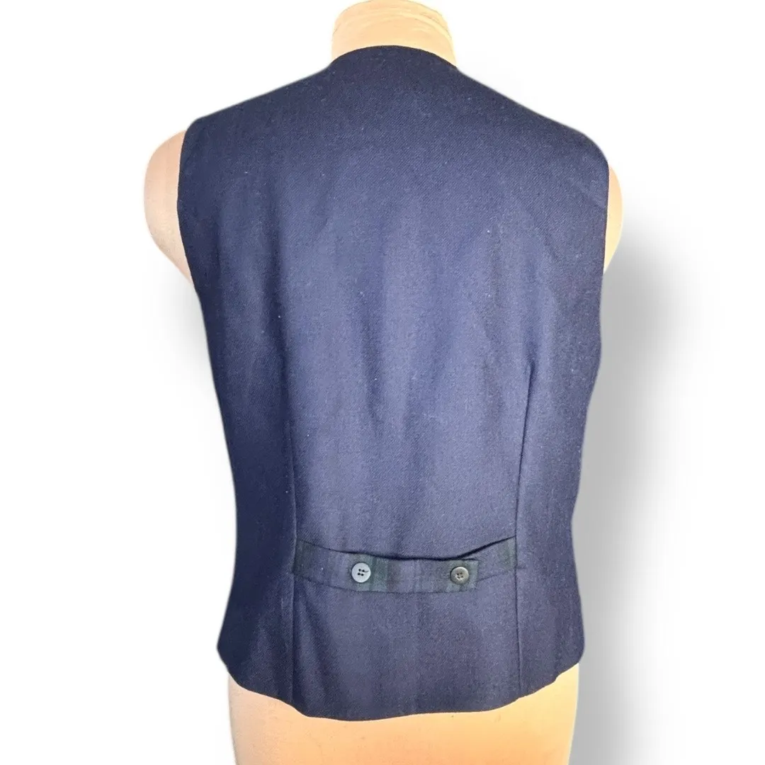 Vintage Talbots Wool Plaid Vest Black Watch Tartan Embroidered Button Front Blue Size M - Image 4