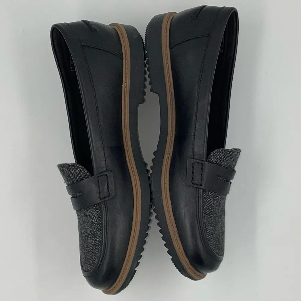 Clarks Raisie Eletta Black Gray Leather Tweed Penny Loafers Flats Shoes Size 8.5 - Image 7