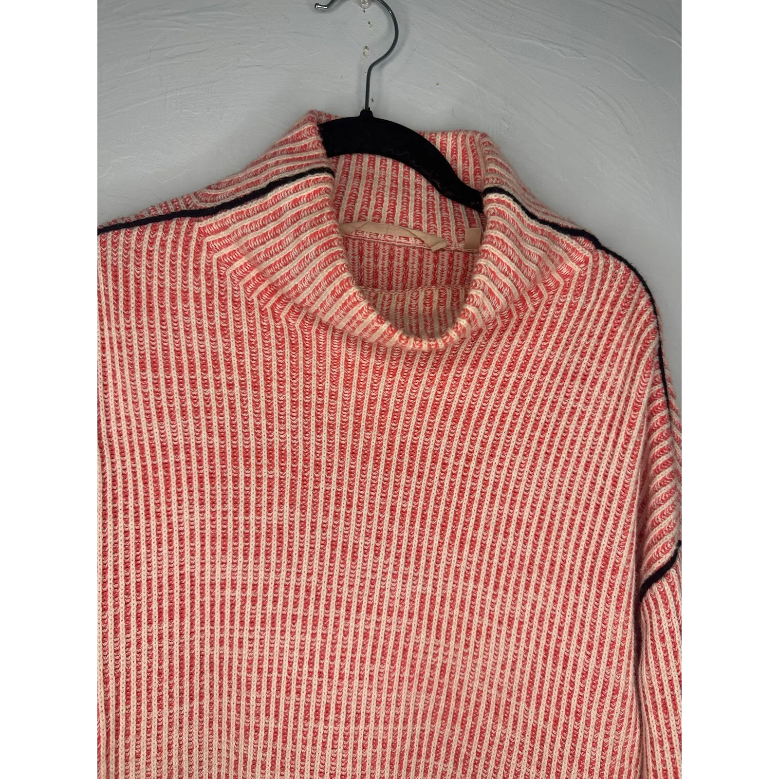 Soft Surroundings Selena Wool Cotton Sweater Medium Ribbed Funnel Neck Striped - Image 2