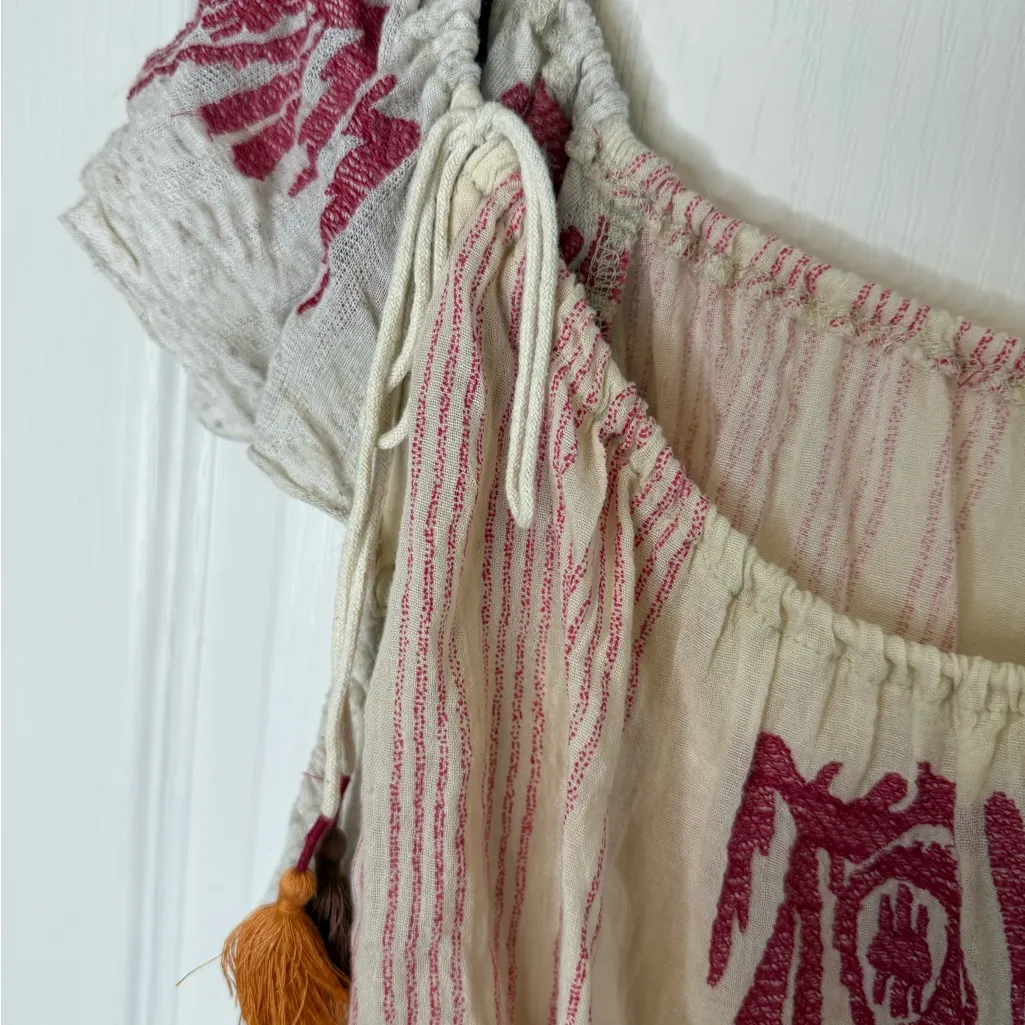 Free People Cream Top with Pink and Orange Embroidery - Image 3