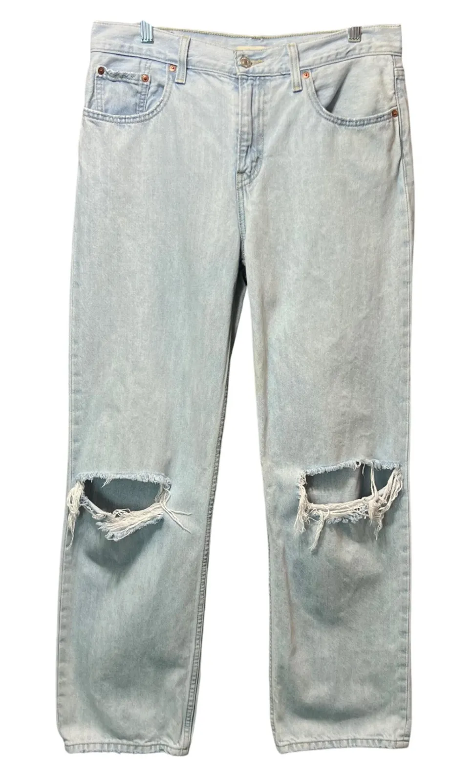 Levi's Low Pro Straight Jeans 29 Light Wash Distressed‎ Ripped Knee Y2K Style - Image 1