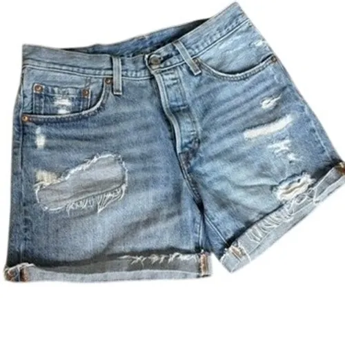 Levi's Women's 501 Denim Shorts Sz 27 Patched Ripped Festival Raw Hem Cut Off‎ - Image 2