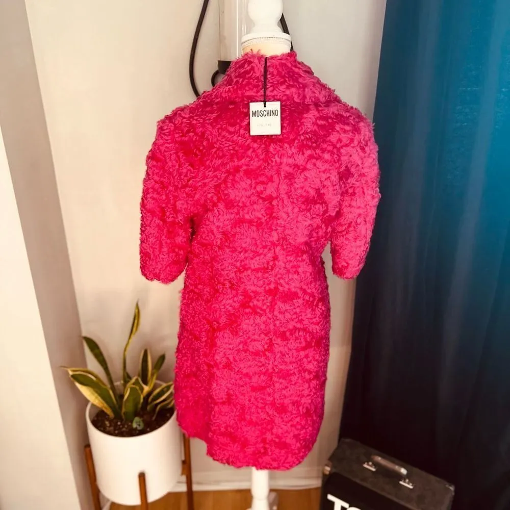 MOSCHINO COUTURE Long Faux Teddy Fur Jacket, Italian, FUCHSIA, Size 4,‎ NWT - Image 13