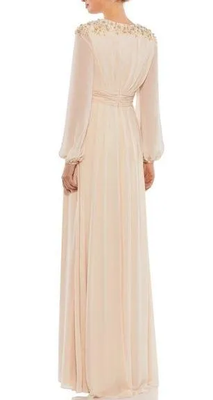 Mac Duggal Embellished Shoulder Blouson Sleeve Evening Gown in Porcelain size 14 - Image 2