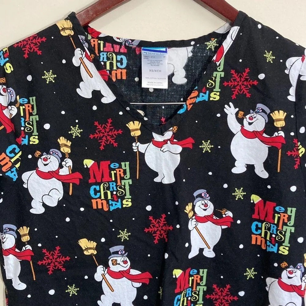 Frosty The Snowman Women’s Scrub Top Size XS Black - Image 2