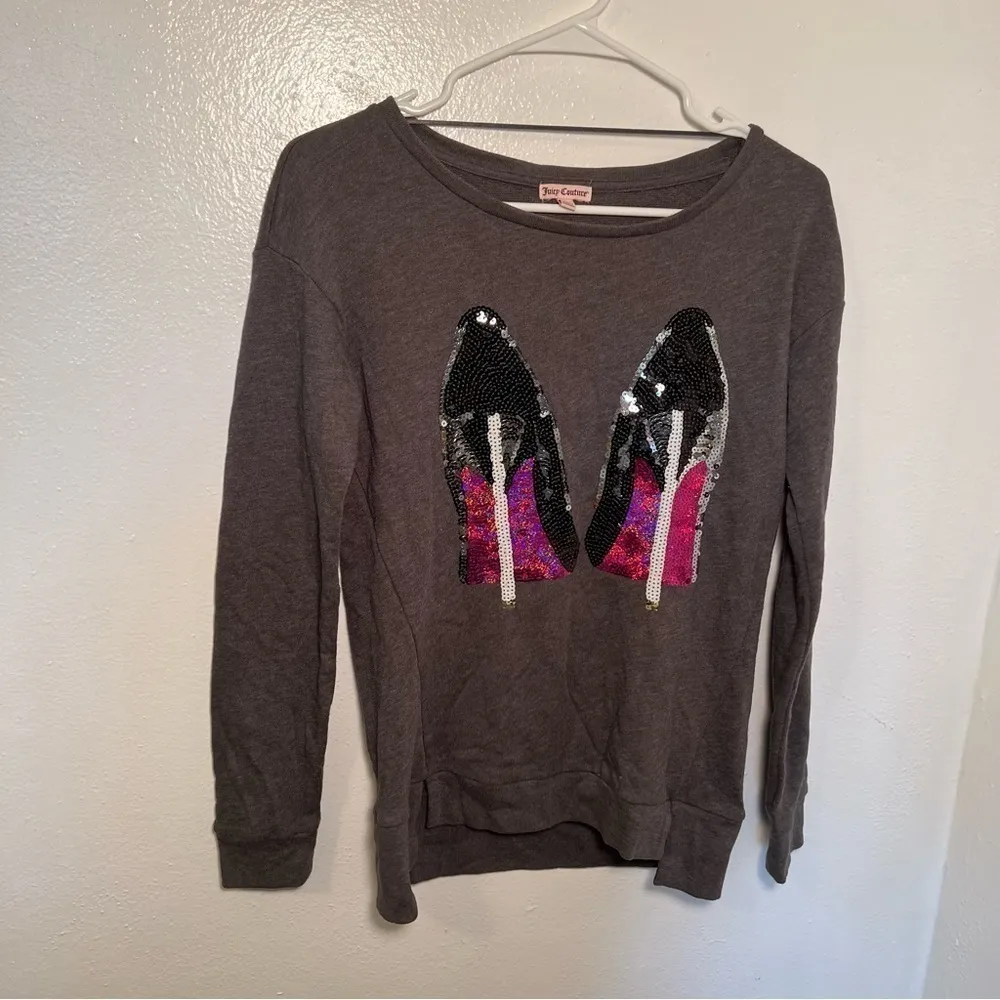 Juicy Couture Gray Sweatshirt Sequin Heels - Image 2