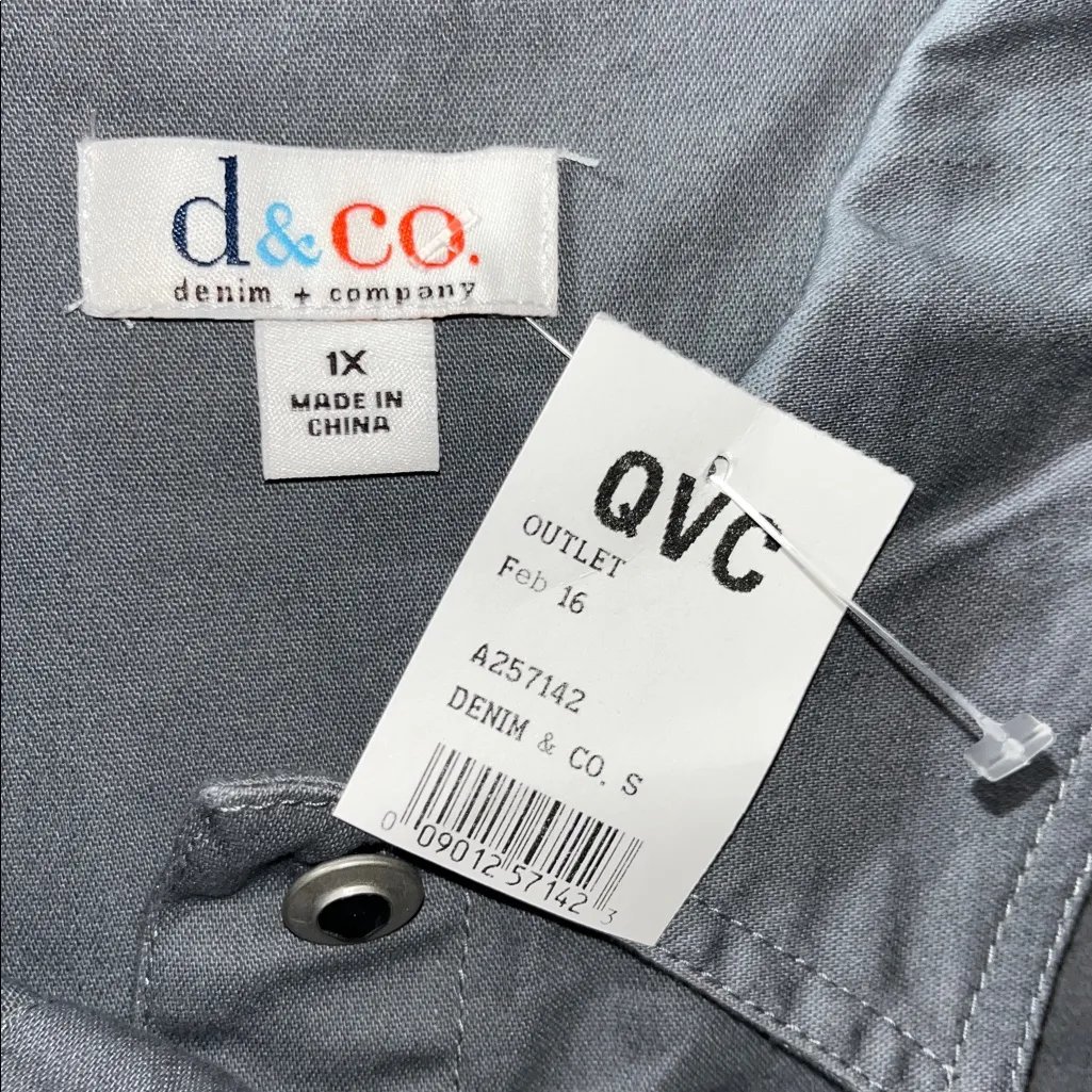 Denim & Co. NWT Size 1X Gray Stretch Denim Embellished Button Down Jean Jacket - Image 4