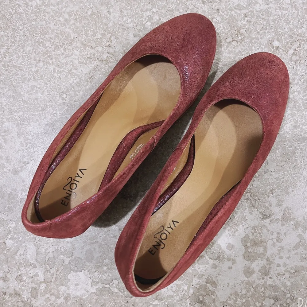 Enjoiya Eleganza Pumps Leather Wine Block Heel Size EU 40 US 9 NEW - Image 5