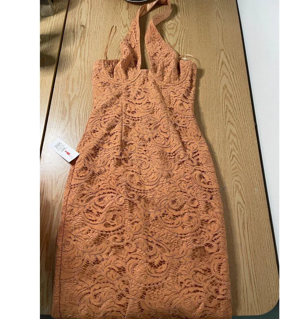 New Womens Bardot Lacey Halter Dress Underwired Copper Color size Xs - Image 2