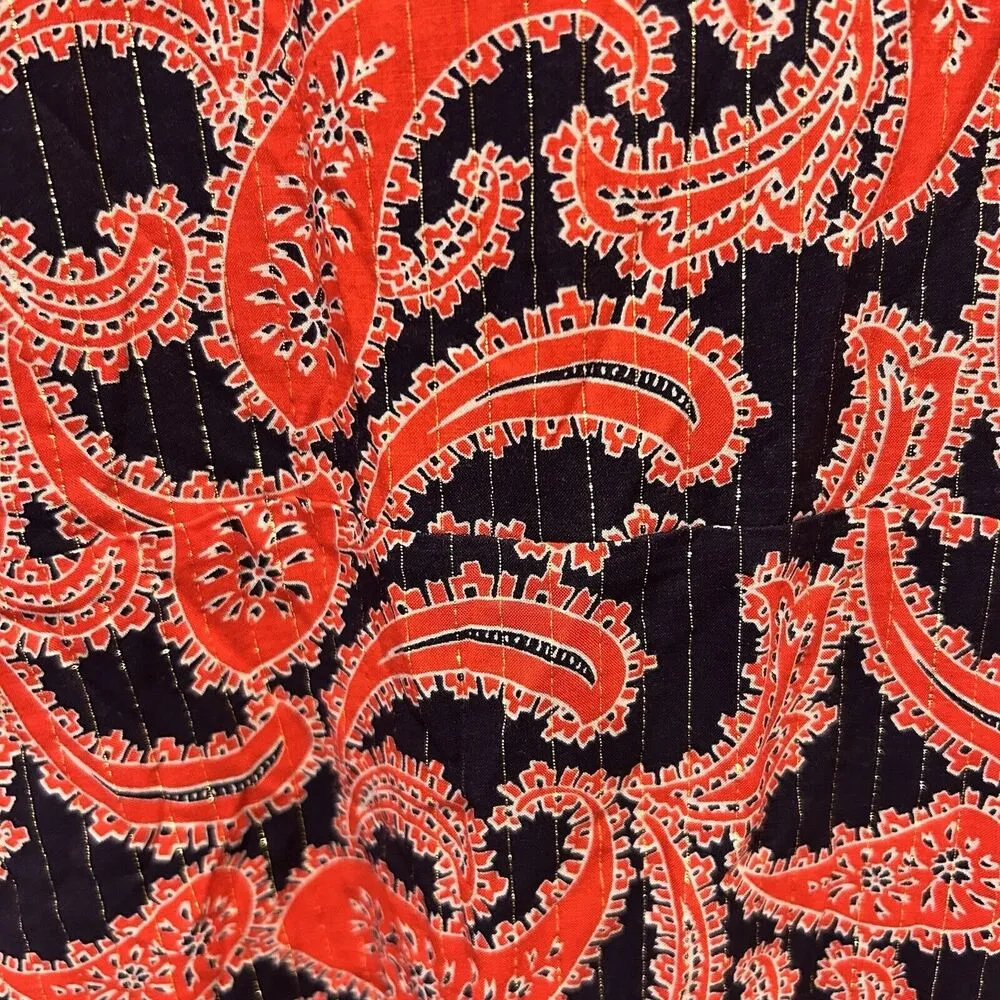 Boden Tie Neck Mini Dress Red Blue Gold Metallic Paisley Women’s‎ Size 14 - Image 8