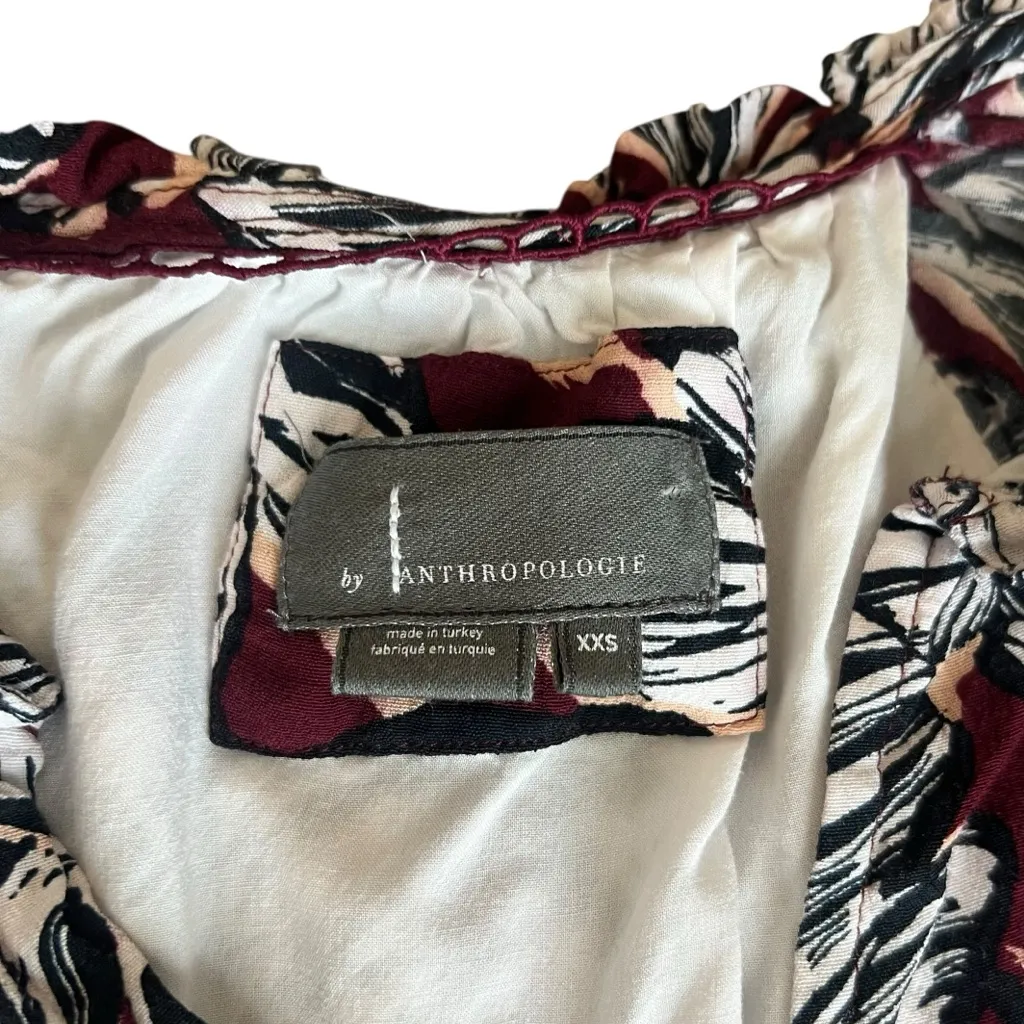 Anthropologie Women’s Robin Floral Wine Burgundy Print Ruffle Tiered Mini Dress - Image 4