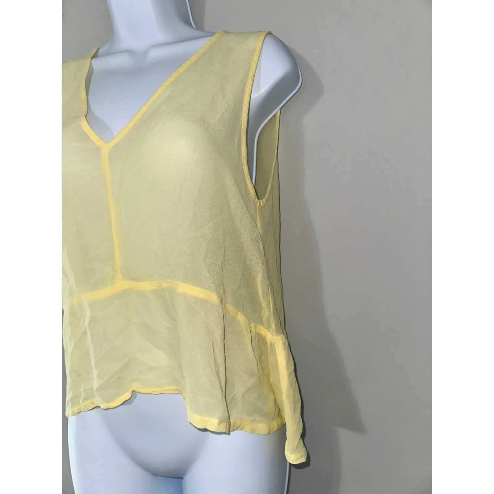 LACAUSA XS Yellow Sleeveless‎ Top V Neck Viscose Peplum Blouse Womens - Image 2