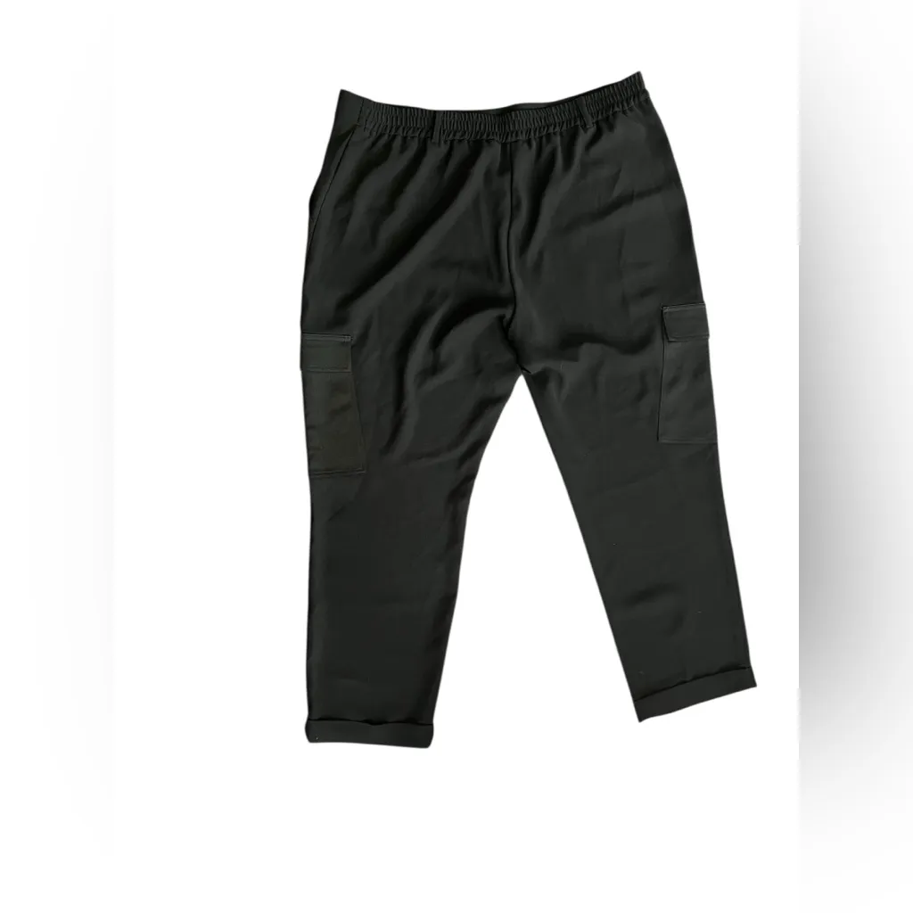 Anthropologie Maeve Satin Trim Cargo Joggers – Black – Size XL - Image 5