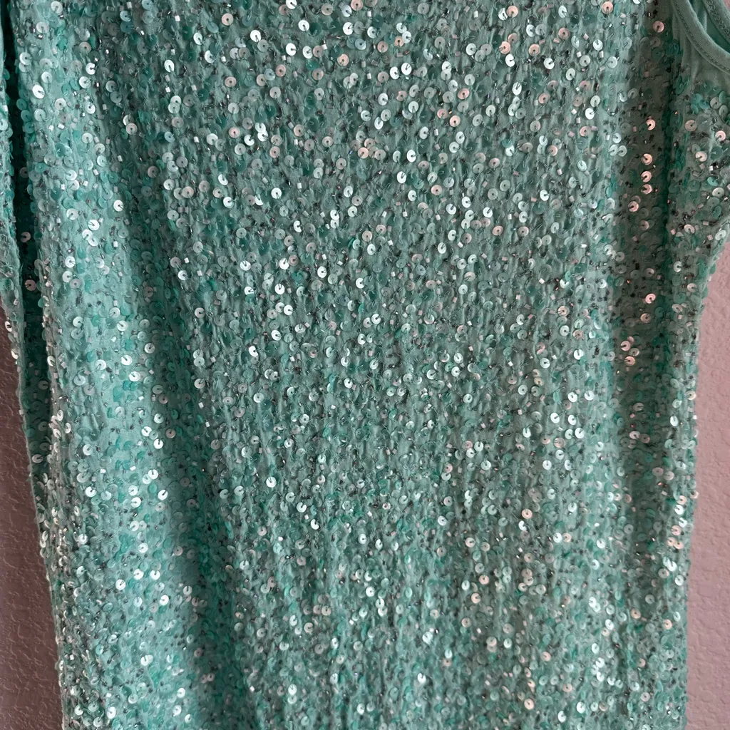 💚Boston Proper Aqua Green Sparkling Sequin Fitted Tank Top - Image 4