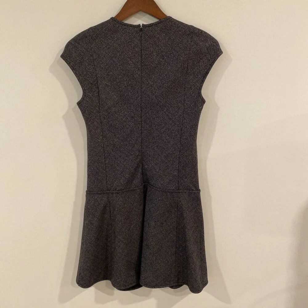 Theory Olpia Harlequin Gray Metallic Tweed Drop Waist Shift Dress Size 4 Wool - Image 4