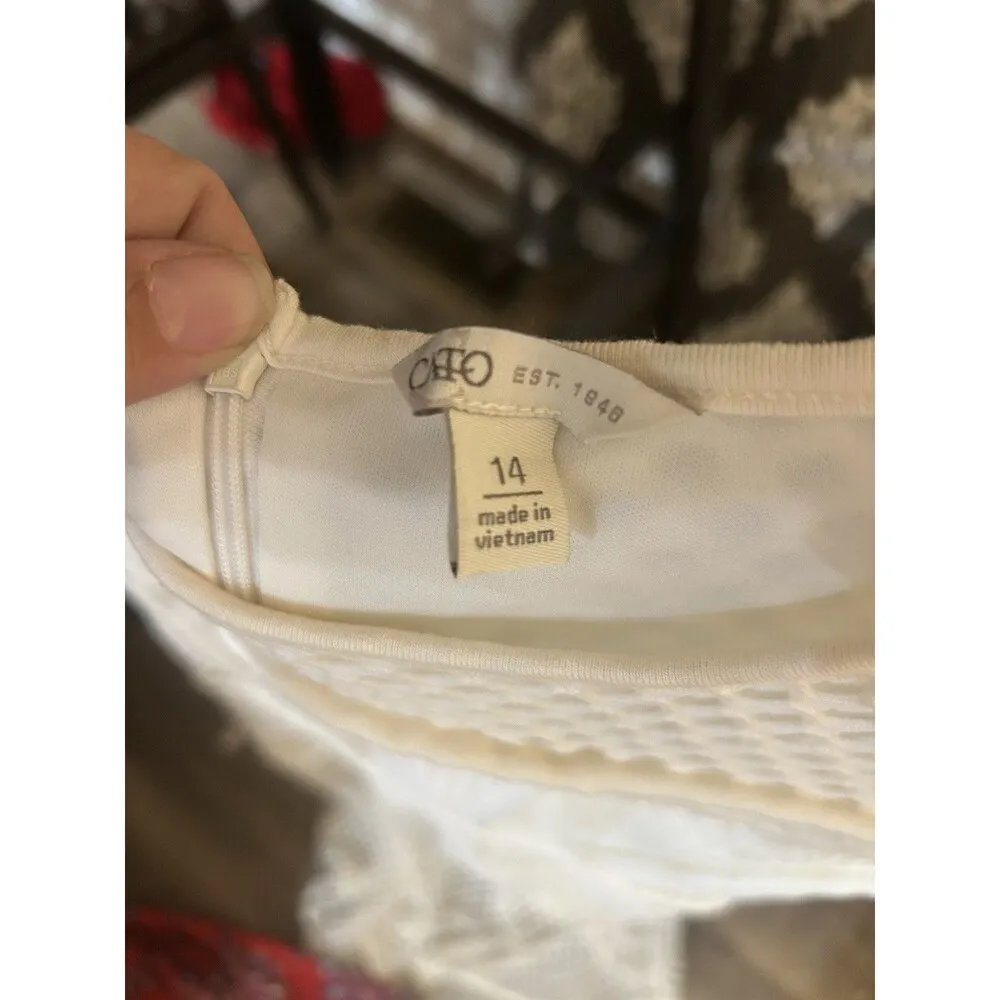 Cato Women's Ivory Cream Beige Sleeveless Lace Dress Size 14 Stretchy Modest - Image 3