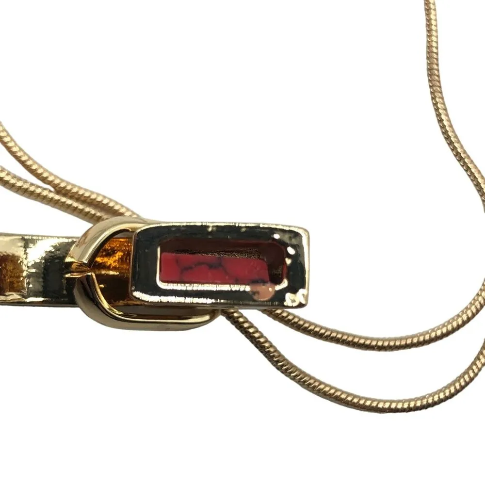 Chaps Semi-Precious Gold-Tone Long Necklace With Horseshoe Pendant - Image 4