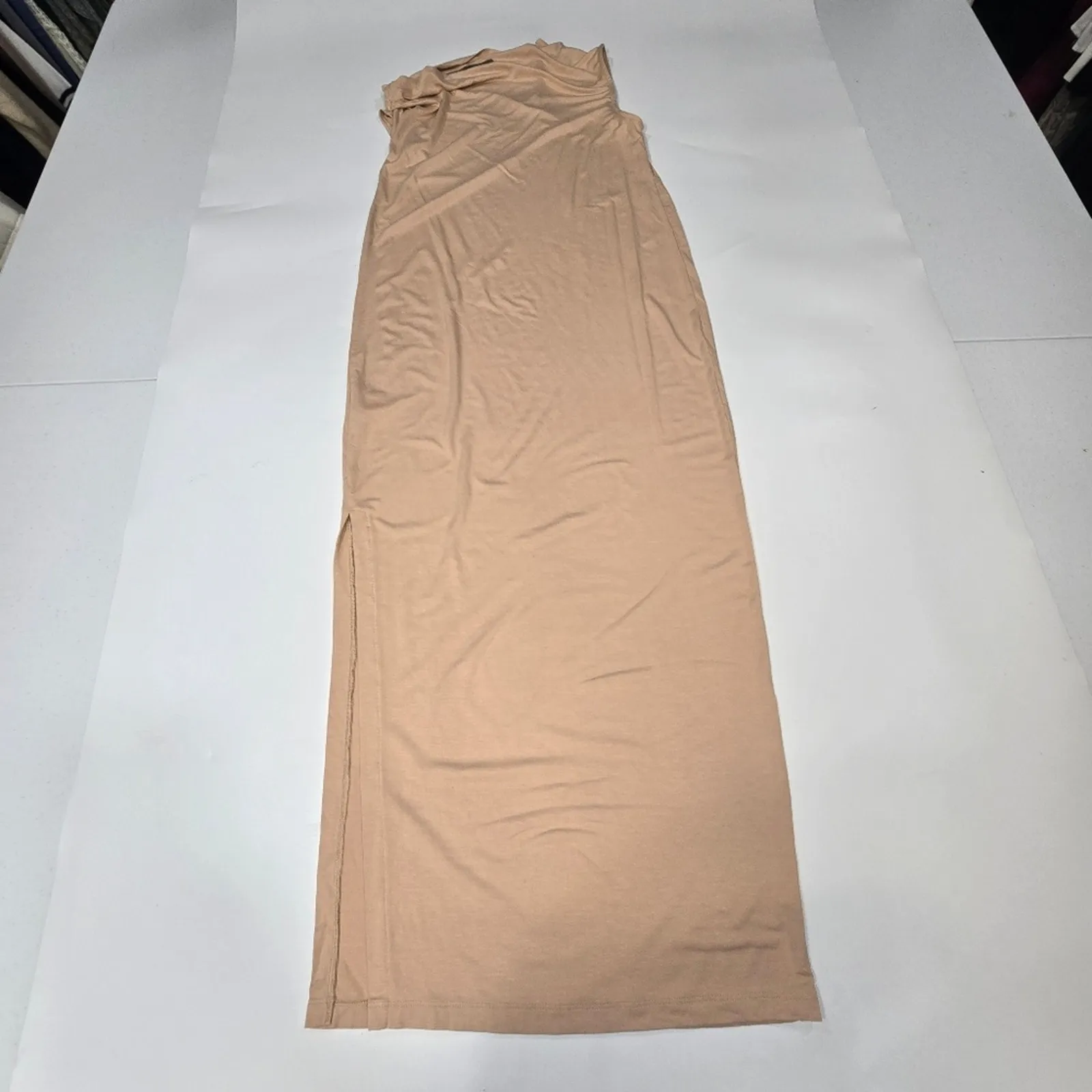 Enza Costa Exposed Shoulder Maxi Dress in Dark Nude Medium Tan - Image 11