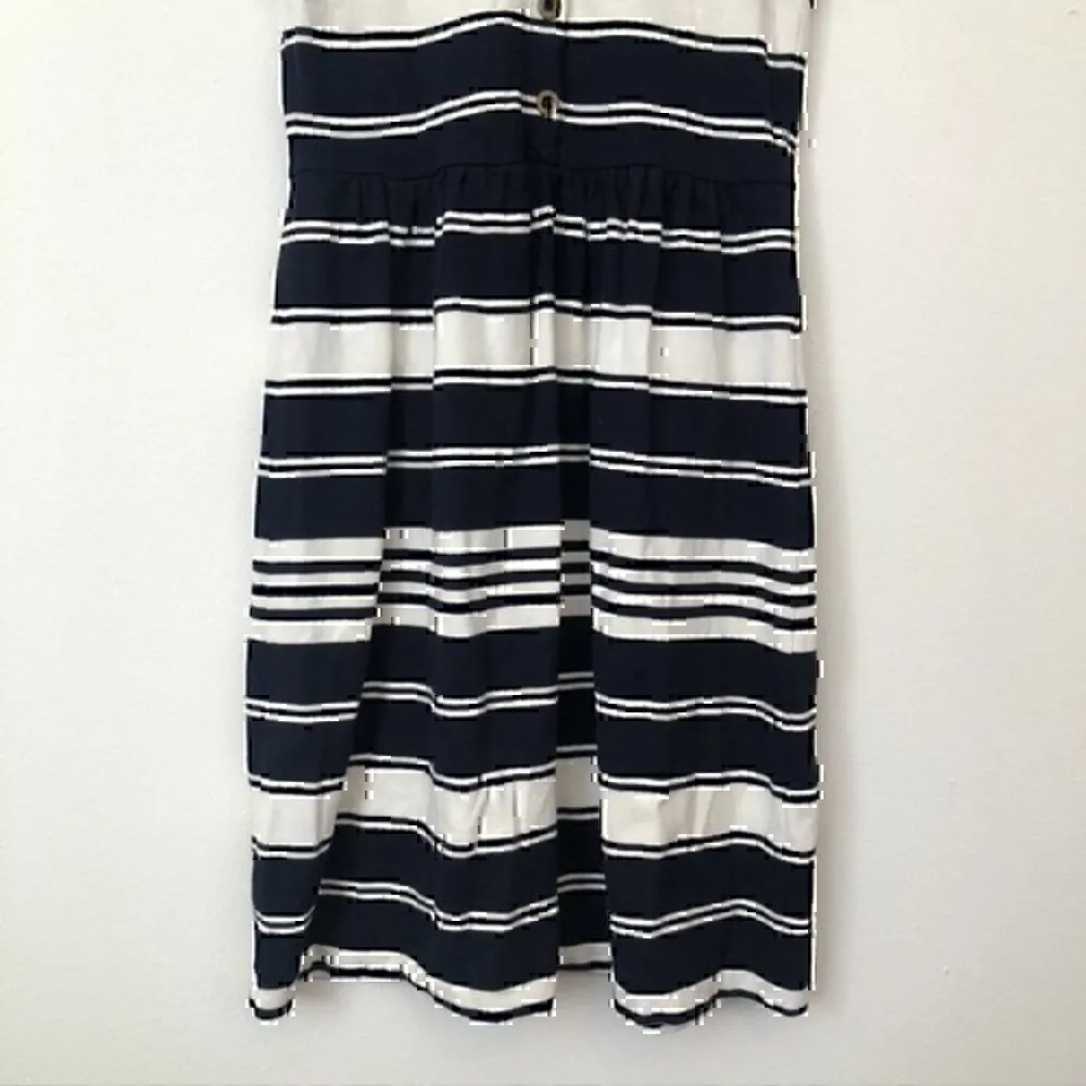 J. CREW Villa Dress Navy Blue Cream Ivory Striped Sleeveless Fit Flare Cotton XS - Image 12