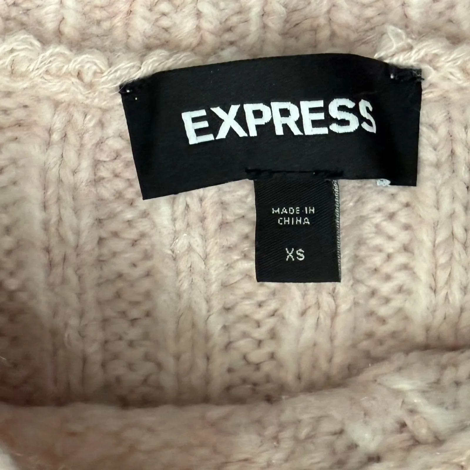 Express Baby Pink Chunky Knit Jeweled Collar Crew Neck Sweater size XS Glam - Image 5