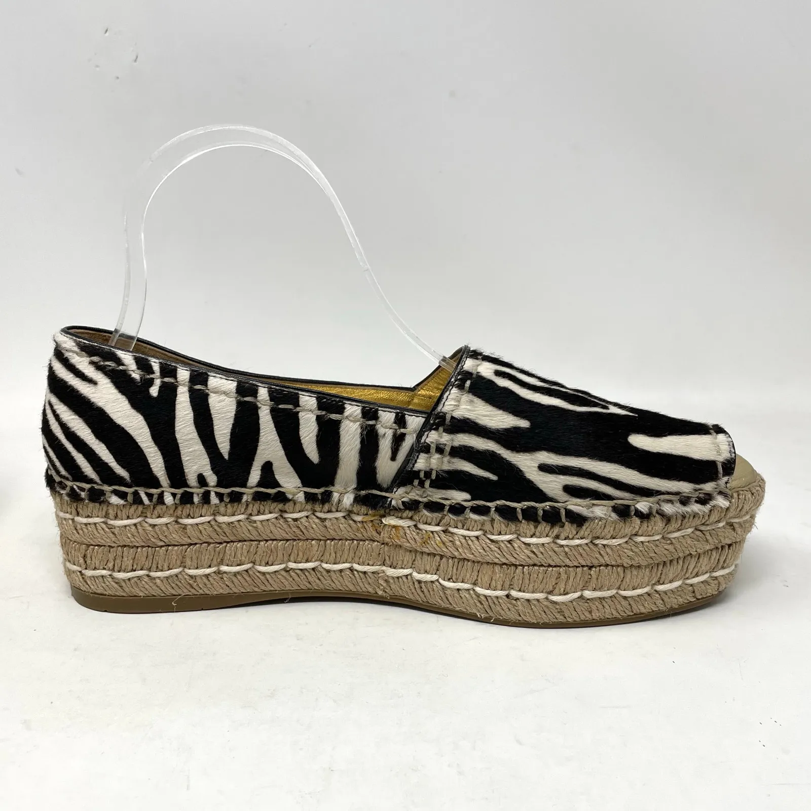 Prada Zebra Print Calf Hair Espadrilles Slip On Platform Open Toe Shoes 39 9 - Image 2