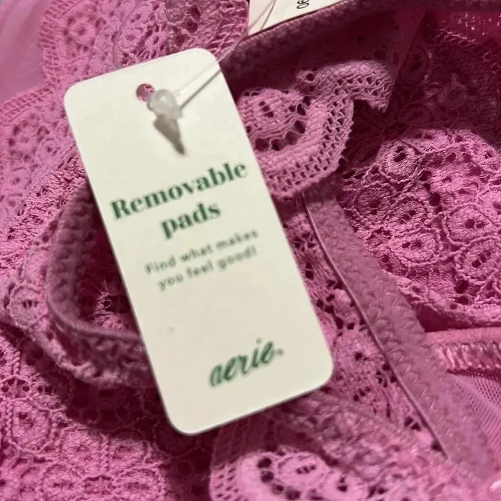 AE Aerie Pink Lace Wireless Bralette Pink Floral Crop Top Sheer Mesh Small - Image 7