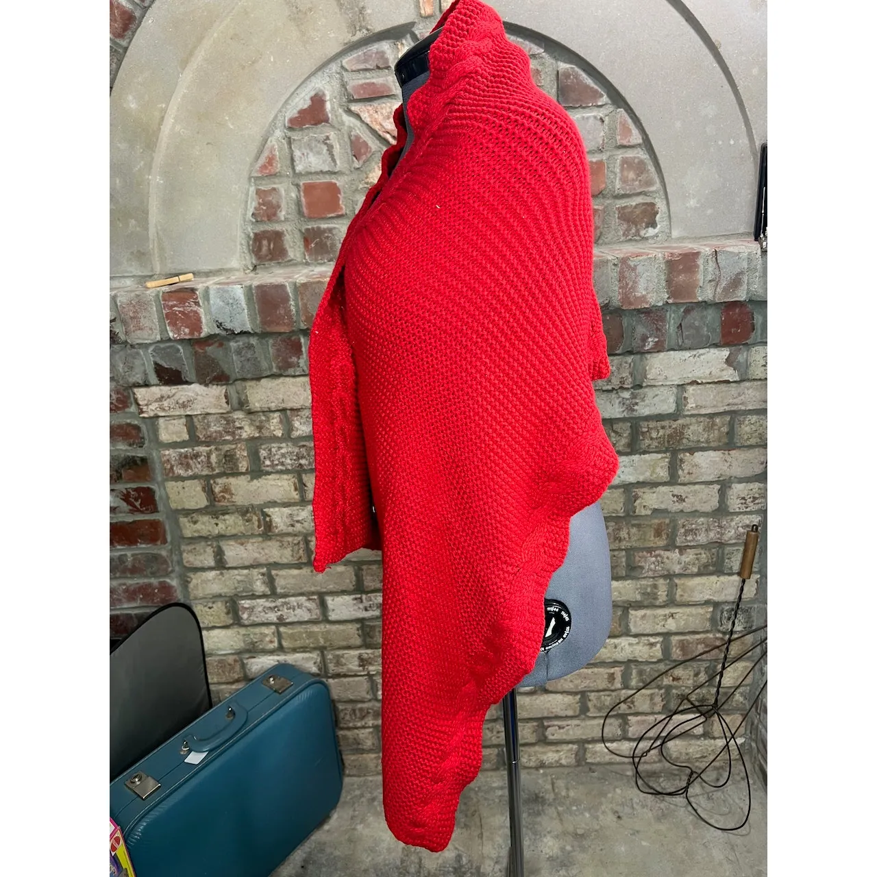 sweater wrap cabled red giant button - Image 5