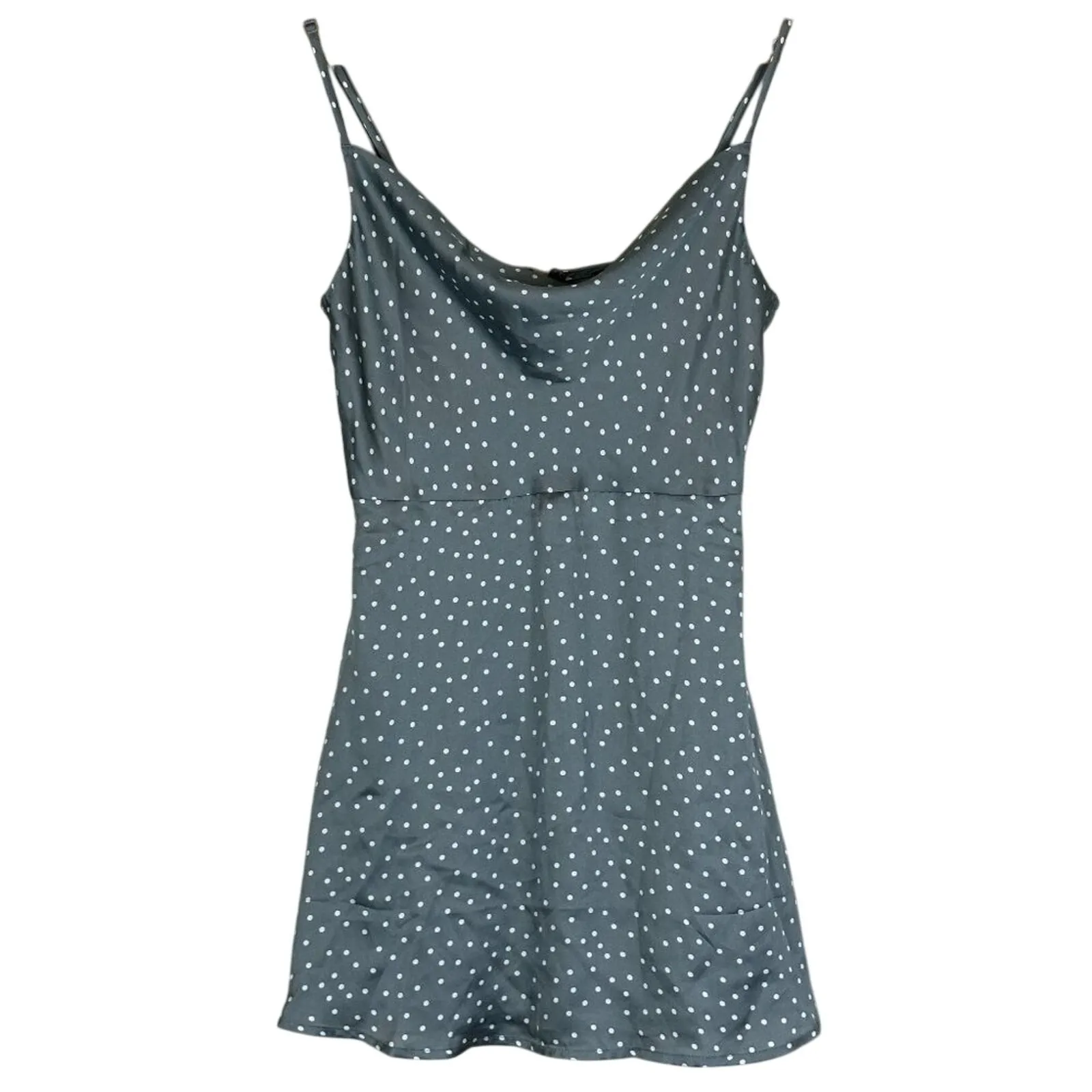 NWT Lulus Mini Dress Womens S Sage Polka Dot Satin Slip Cowl Neck Date Night - Image 3