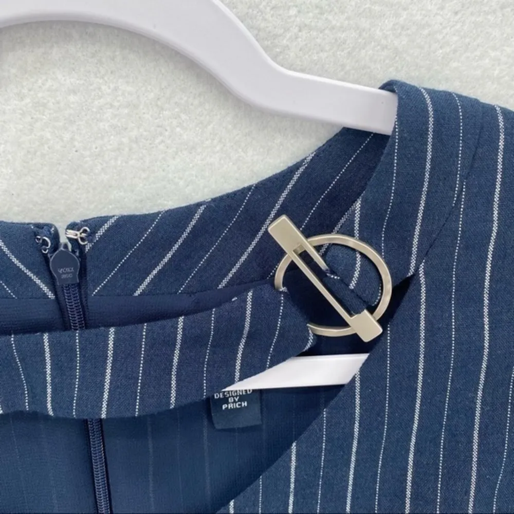 Prich Pinstriped Buckle Neckline‎ Dress Blue Size XS - Image 4