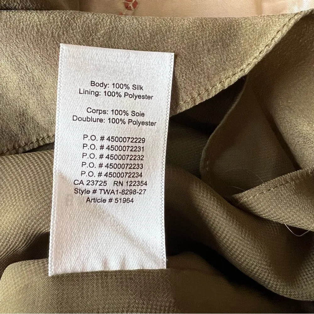 Aritzia Babaton Corbett Olive Green Silk Romper Size XS - Image 9