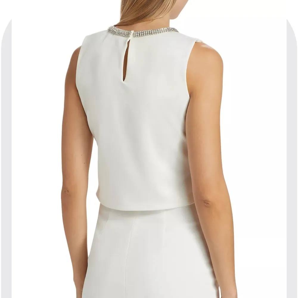 Generation Love Nia Crepe Top Sleeveless Embellished Neckline White Small New - Image 3