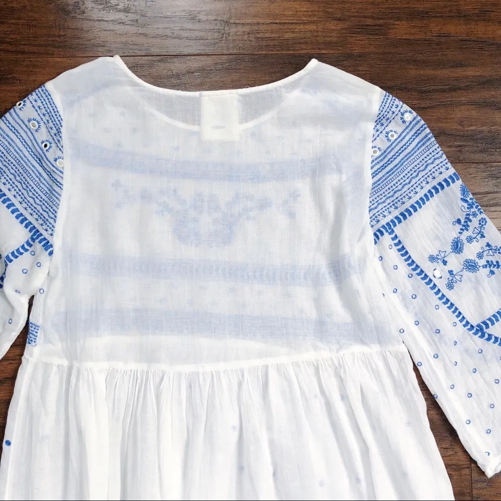 Mermaid • Anthropologie Meadowbrook blouse embroidered tunic top white cotton - Image 11