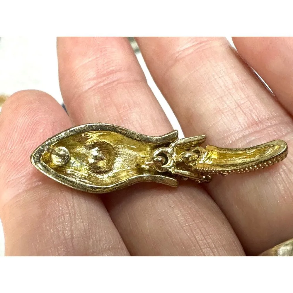 80s Egyptian Revival Vintage Snake Head Dangly Articulated earrings Post Style Gold - Image 4