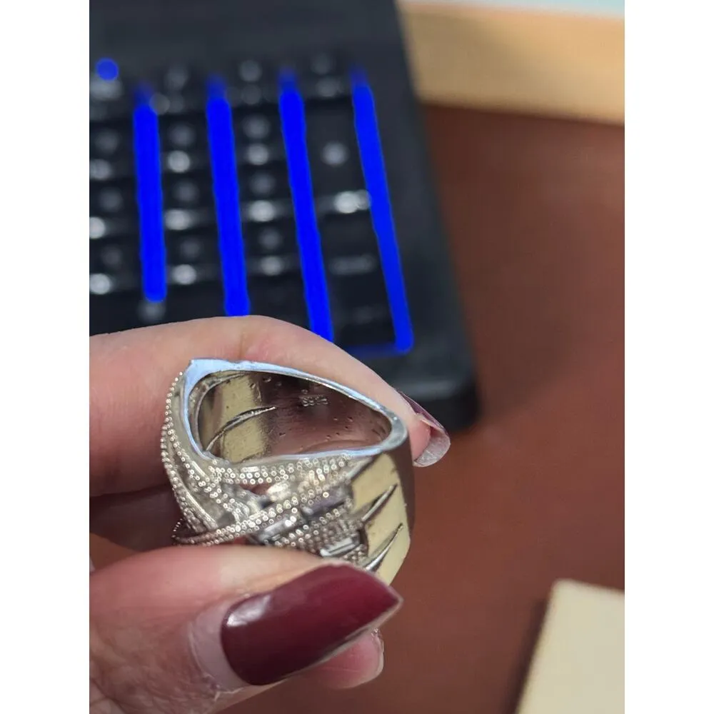 Sterling Silver 925 CZ Glamorous Cocktail Statement Ring Size 9.5 Art deco - Image 7