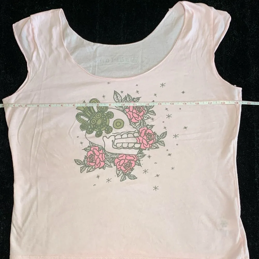Baby Pink Skull & Rose Design T-shirt (off the shoulder) Size M / OS - Image 5