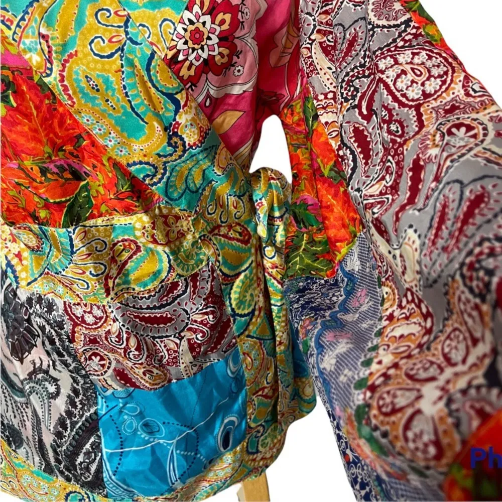 DG2 By Diane Gilman Silk Multicolored Wrap Kimono Top Size Medium - Image 3