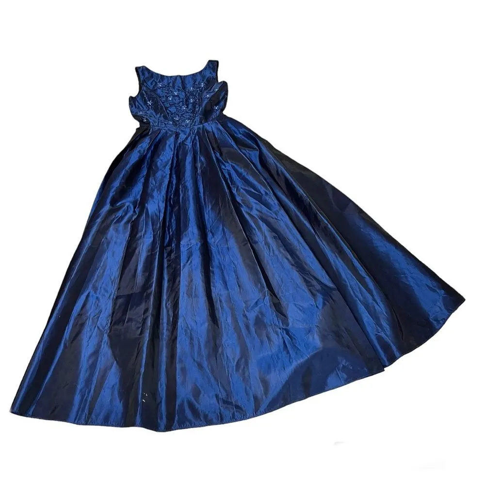 SCOTT McCLINTOCK Gown Long Maxi Dress Formal Embroidered Sleeveless Blue Size 6 - Image 6