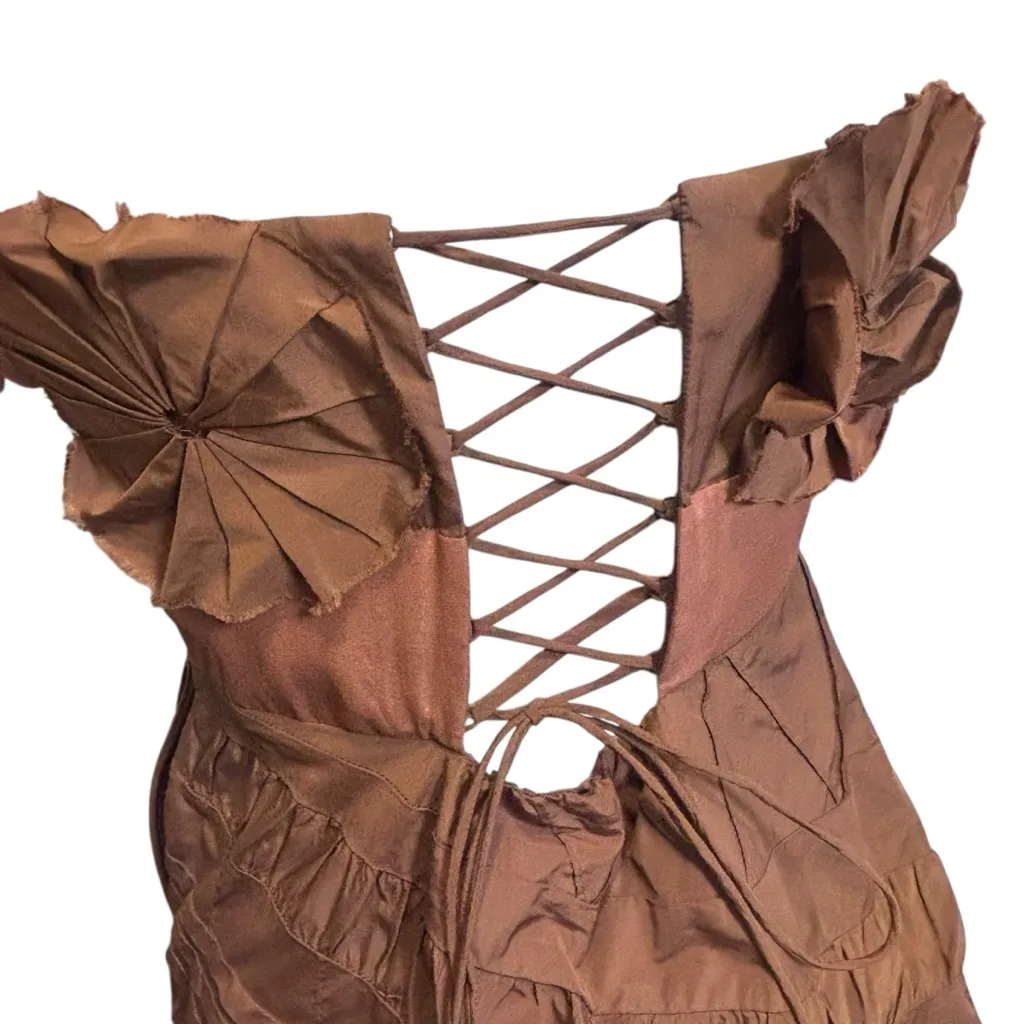 BCBG Maxazria Silk Vintage Brown Vintage Y2K 90s Brown Dress Formal Rare Sz 10 - Image 9