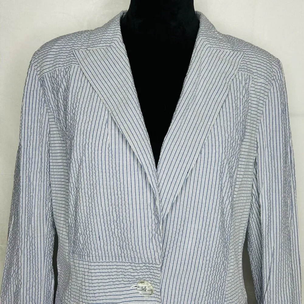 Layfette 148 Blue & White Striped Seersucker Blazer Women's Sz 14 - Image 2