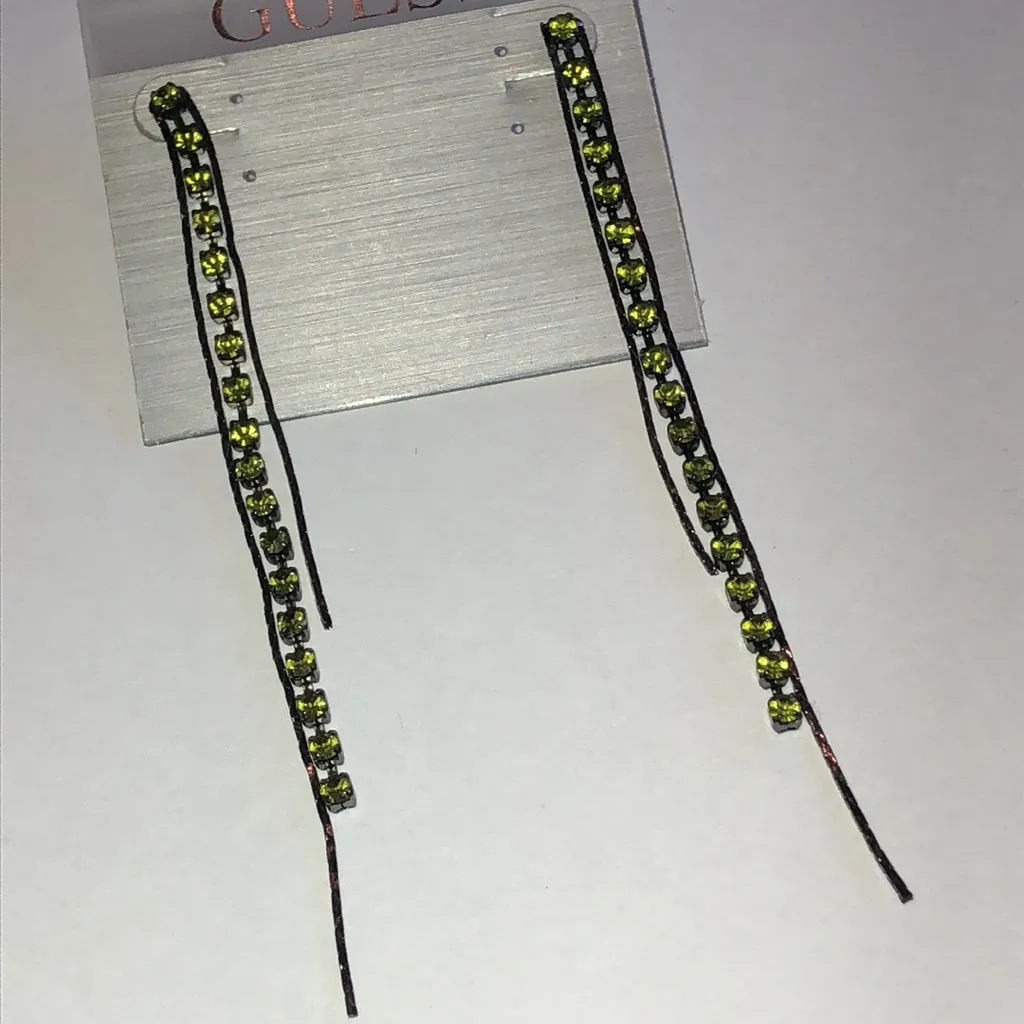 Guess Dark Gunmetal Gray and Green CZ Rhinestone Earrings - Image 2