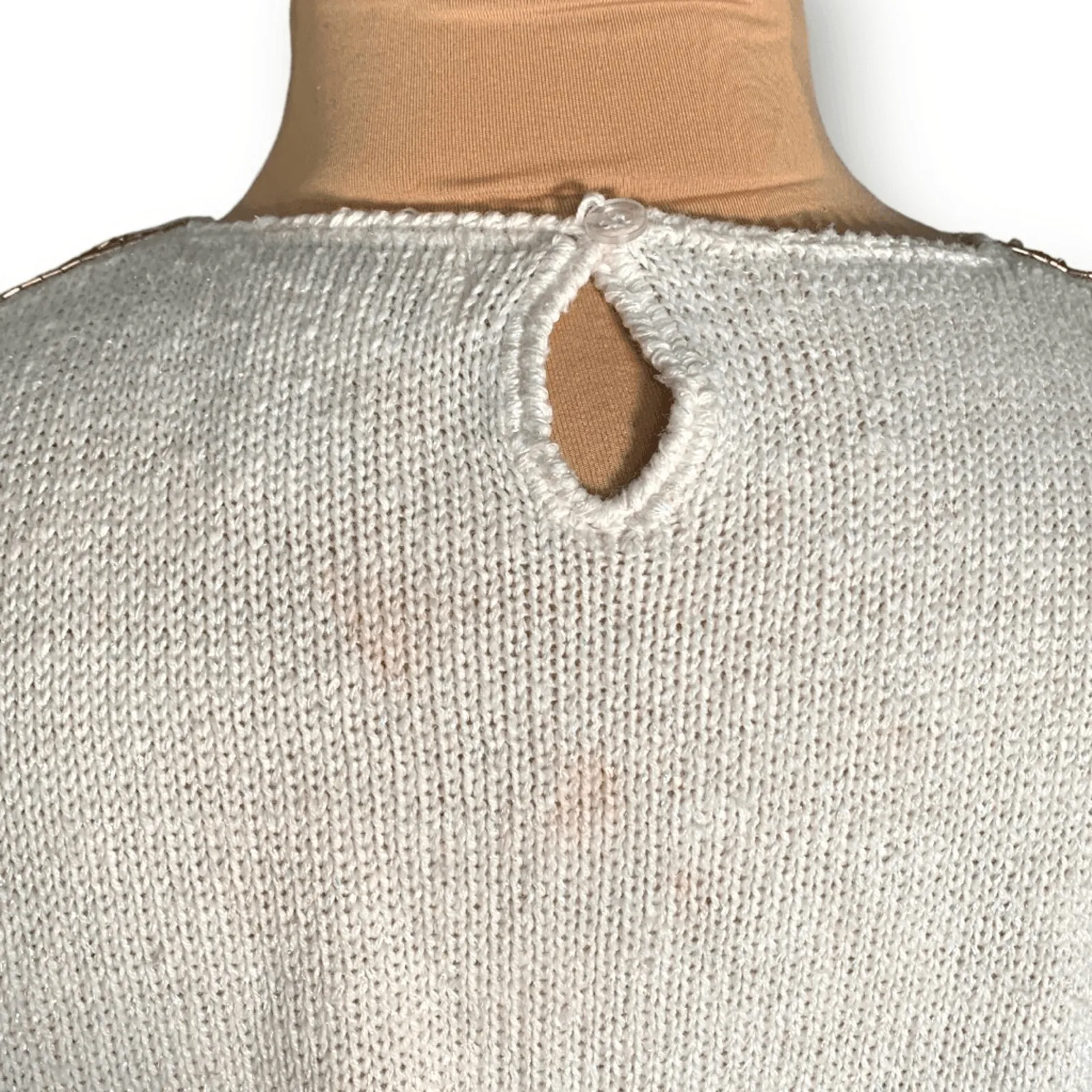 Vintage 80s Cream Sweater Beaded Sequin Floral Statement Holiday Party Knit Black Size L - Image 6